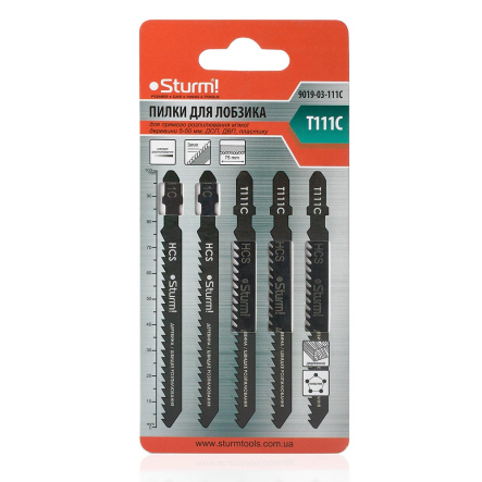 Пилки для лобзика Sturm 9019-03-111C дерево, прямой быстрый рез (уп. 5шт)