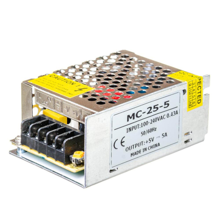 Блок живлення AVT MC-25-5, AC 100-240 В->DC 5 В, 5 А, 25 Вт, IP20, металевий, перфорований, перфорований, 1017933 - 1
