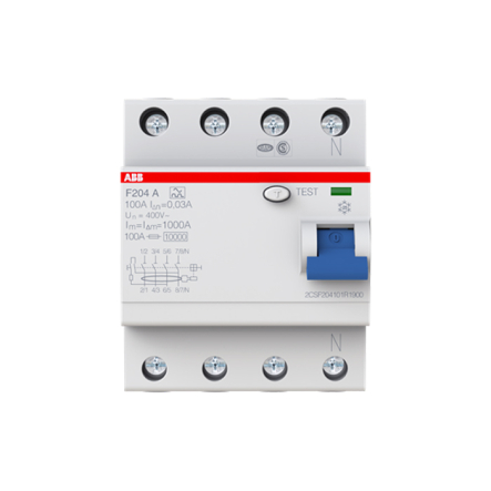 Дифференциальное реле ABB F204 АС-100/0.03, 4P, 100A, 30мА, 2CSF204101R1900 - 1