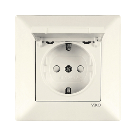 Розетка одинарная с заземлением с крышкой VIKO Meridian, 90970212-WH, крем - 1