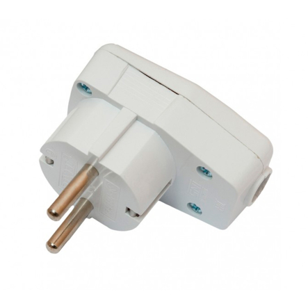 Вилка Luxel угловая с заземлением и кнопкой, белая, 1035