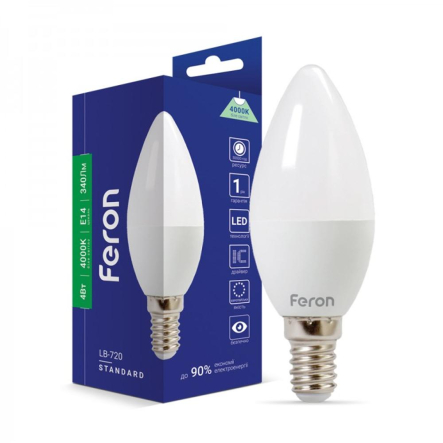 Лампа светодиодная Feron LB-720, 4W, 4000K, E14, 220V, C37, 4917 - 1