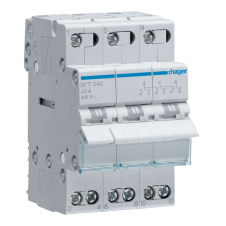 Переключатель ввода резерва HAGER SFT340, I-0-II, AC 400 В, 40 A, 3P, 3 модуля - 1
