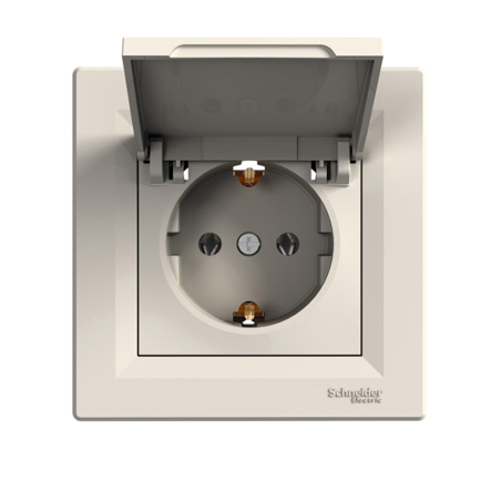 Розетка із заземленням, з кришкою, Schneider Electric ASFORA, крем, ЕРН3100123 - 1