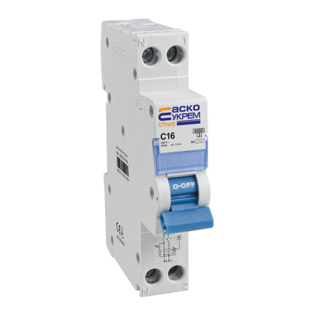 Устройство защитного отключения ДВ АСКО-УКРЕМ UTrust 1P+N (18 mm) 16А C 10мА AC, A0010210150