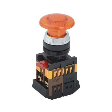 Кнопка IEK AELA22 "Грибок" желтый d22мм неон/240В 1з+1р - 1