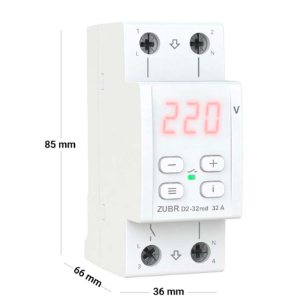 Реле напряжения ZUBR D2-32 red (2 модуля) с термозащитой