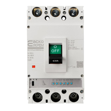 Силовой автоматический выключатель АСКО-УКРЕМ UTrust 630M/630А, AC 400 В, 630 А, 3P, с электронным расцепителем, A0010260006