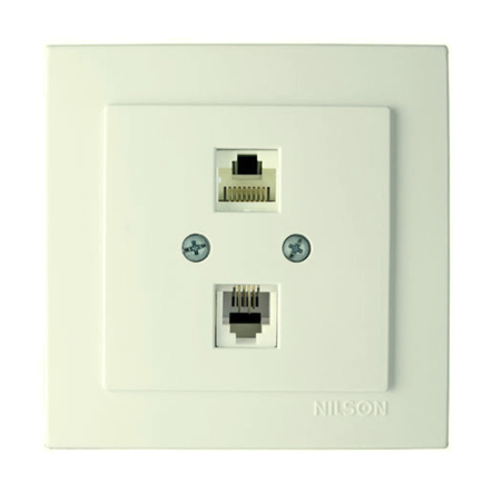 Розетка Nilson Touran телефонна комп'ютерна крем, 24121048 - 1