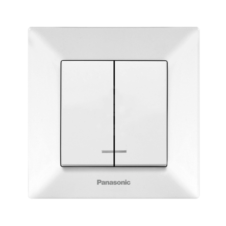 Выключатель двухклавишный с подсветкой Panasonic Arkedia Slim, белый, 00102WH - 1