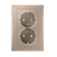 Розетка двойная, с заземлением, и шторками, Schneider Electric Sedna, титан, SDN3000468