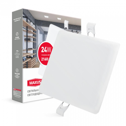 Светильник врезной MAXUS SP Edge, 24W, 4100K, 2160Lm, квадрат, 172х172х27мм, 1-MSP-2441-S - 1