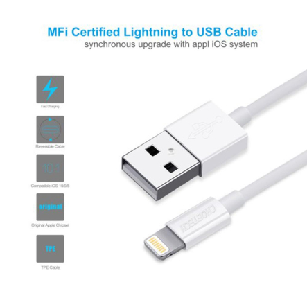 Кабель Choetech IP0027-WH, USB 2.0 А-папа/Lightning, 1.8 м