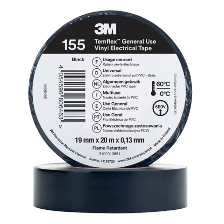 Ізоляційна стрічка 3M Temflex 155 19mm x 20m, чорна - 1