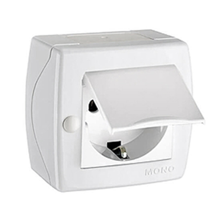 Розетка із заземленням з кришкою накладна Mono Electric, OCTANS, IP 20, біла, 104-010107-118 - 1