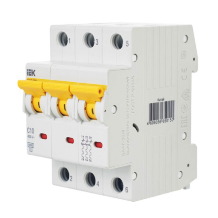 Автоматический выключатель IEK ВА47-60М, 3P, 10A, С, 6,0kА, MVA31-3-010-C