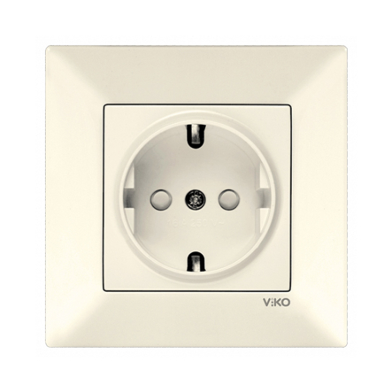 Розетка одинарна із заземленням та захисними шторками VIKO Meridian, 90970242-WH, крем - 1