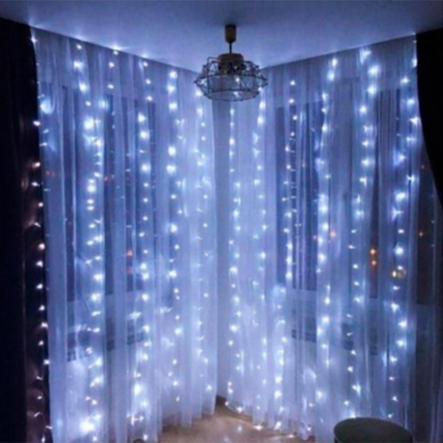 Гирлянда леска штора (Лучи росы) 3*2 м, USВ, с пультом, белая, ZABI-12 W