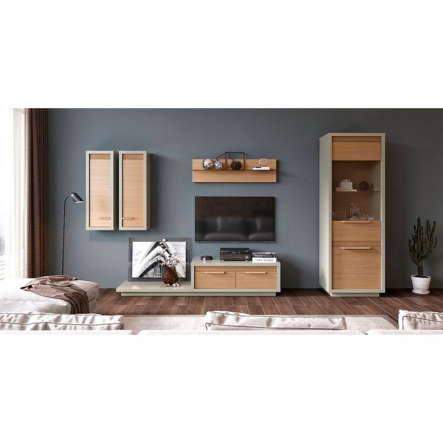 Тумба под ТВ Мебус Прайм 2Ш, 2000х490х420 мм, дуб, панакота/лофт