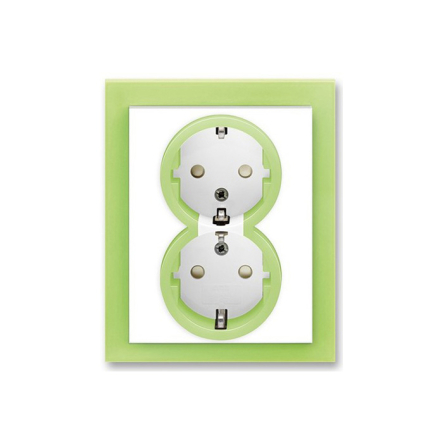 Розетка двойная с заземлением белый/зеленый лед Neo - 1
