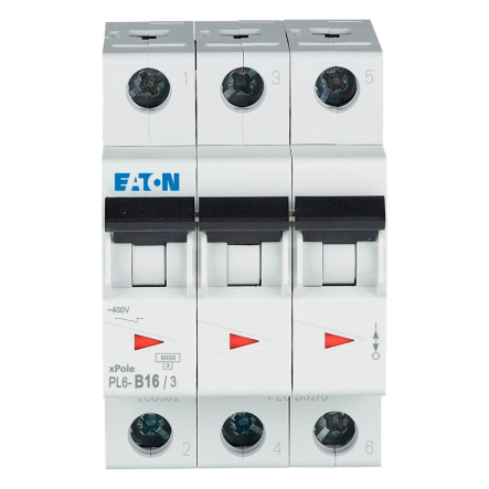 Автоматический**выключатель**EATON**PL6-B16/3, 3P, 16A, B, 6kA, 286589