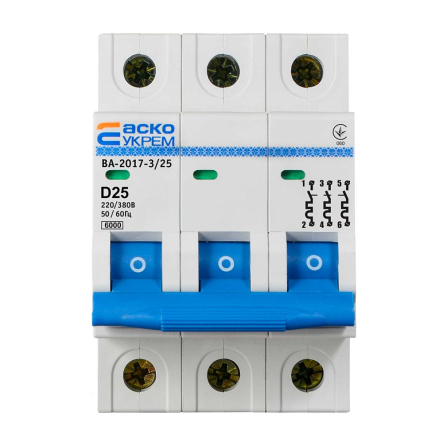 Автоматический выключатель АСКО-УКРЕМ ВА-2017/D 3р, 25А, A0010170103 - 1