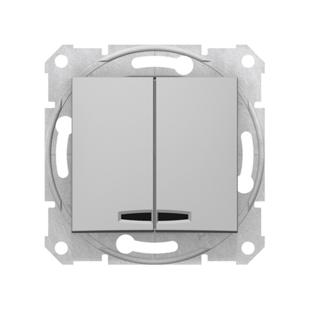 Выключатель двухклавишный, с подсветкой, Schneider Electric Sedna, алюминий, SDN0300360 - 1