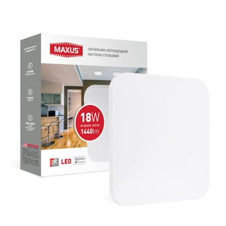 Світильник настінний стельовий Maxus Ceiling light 18W 4100K S (квадрат) 280х60мм, 1-MCL-1841-01-S - 1