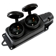 Розетка зовнішньої установки подвійна LEZARD, із заглушками 2Р+РЕ, каучук, 106-0400-0110