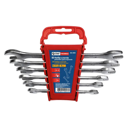 Набір ключів ріжкових двосторонніх 6-17мм, Cr-V, 6 шт, 48-900 - 1