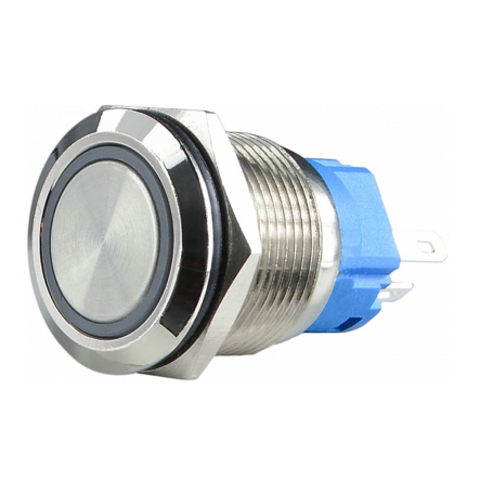 TYJ 19-371 Кнопка металлическая, АСКО-УКРЕМ, A0140010119, плоская с фиксацией 1NO+1NC, с подсветкой, зелёная, 220V