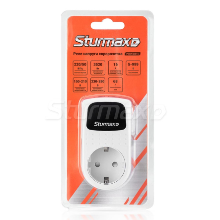 Реле напряжения евророзетка 16А 3520Вт, Sturmax PSM943516