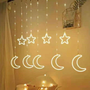 Гирлянда штора LED уличная (гибкий шнур) Звезда+луна, 3*1.5 м, золото, с переходником, ZB-015 G