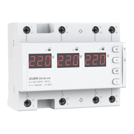 Реле напряжения ZUBR&nbsp;D6-50 red, 50А, трехфазное - 1