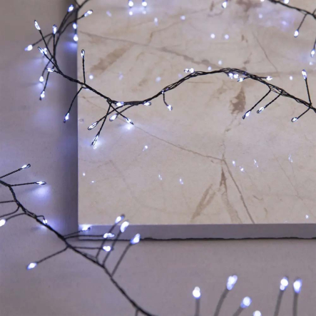 Гирлянда LED Роса мишура от сети  и от USB 30м + пульт, зелёный шнур, Холодный белый