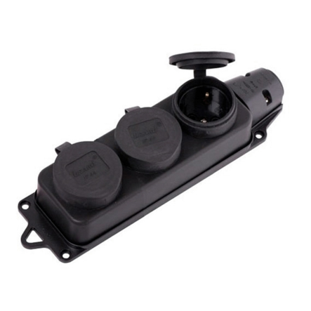 Розетка наружной установки тройная LEZARD, с заглушками, 2Р+РЕ, 1х16А, 220-240V, каучук, 106-0400-101 - 1