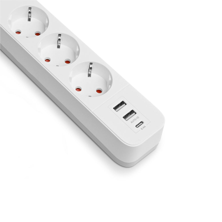 Удлинитель сетевой 3 гнезда 3м 1.5мм 2.4А 2USB Type-C з/з, белый, VIDEX ONCORD , VF-PD33G2U1C-W
