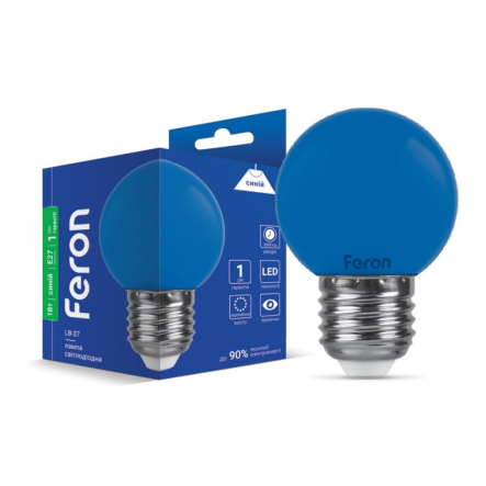 Лампа светодиодная Feron LB-37, 1W, синяя, E27, 220V, G45, 4583 - 1