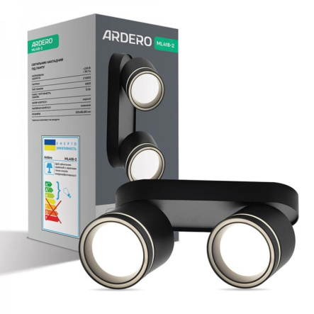 Светильник накладной поворотный ARDERO ML418-2, 2хGX53, 13W, 220х82х93мм, чорний, 8203 - 1