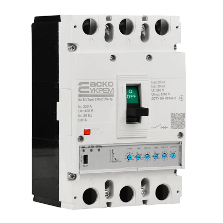 Силовой автоматический выключатель АСКО-УКРЕМ UTrust 250M/250А, AC 400 В, 250 А, 3P, с электронным расцепителем, A0010260004