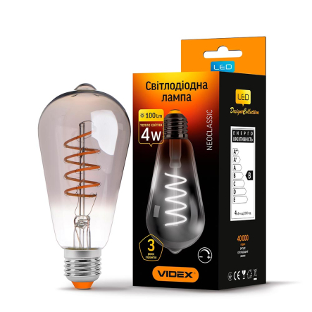 Лампа LED Filament VIDEX ST64FGD 4 Вт, 2100K, E27, 220 В - 1