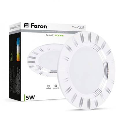 Світильник світлодіодний FERON AL779, 5W, 4000K, 400Lm, круглий, вбудований, 93х28мм, білий, 4988 - 2