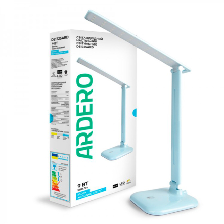 Настільна лампа Ardero DE1725ARD 9W 6500K IP20 36х15х15 см блакитна, DE1725ARD гол - 1