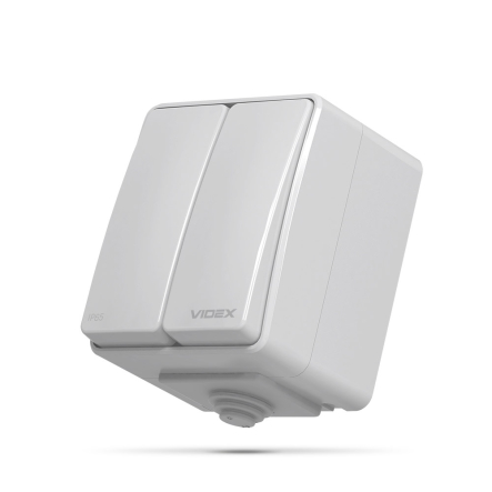 Выключатель VIDEX BINERA двухклавишный наружный, серый, IP65, VF-BNW12-G - 1