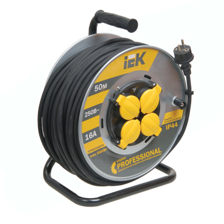 Удлинитель на катушке IEK УК50 Professional, 50 м., 3*2,5 кв.мм., 4 гнезда, 2Р+PE, IP44, кабель КГ, мет. бараб., с термозащитой - 1