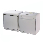 Микс горизонтальный (2кл. выкл.+1-я розетка schuko белая кр.) (IP44) белый, VRHH-2s Hermetics, ETI