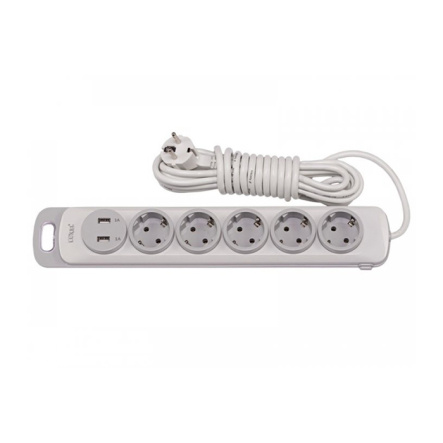 Сетевой удлинитель Luxel Nota 5 розетки 3М с заземлением и выключателем +2 USB гнезда (4373) - 1