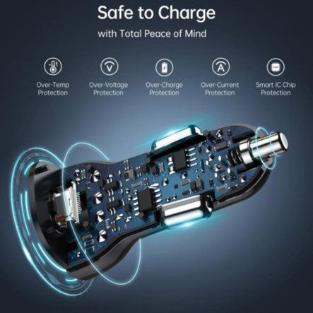 Зарядное устройство автомобильное Choetech TC0008-BK, 2 порта, 40Вт, QC3.0+PD, черный