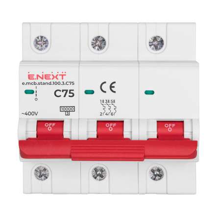 Автоматический выключатель E.NEXT e.mcb.stand.100.3.C75, 3р, 75А, C, 10кА, s002202