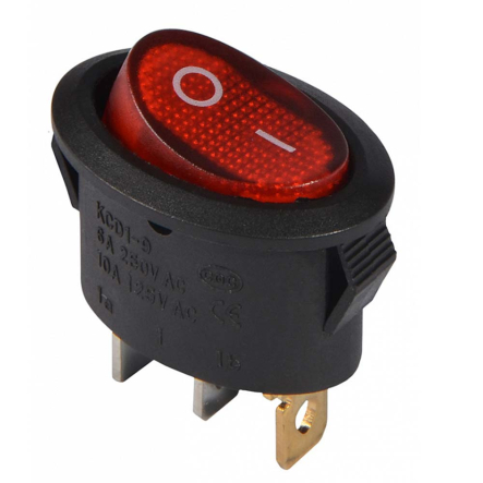 Переключатель 1 клав. овал красный с подсветкой KCD1-9-101N R/B 220V, АСКО-УКРЕМ, A0140040087 - 1